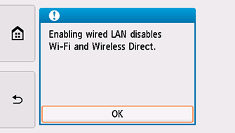 Screen: Enabling wired LAN disables Wi-Fi and Wireless Direct.